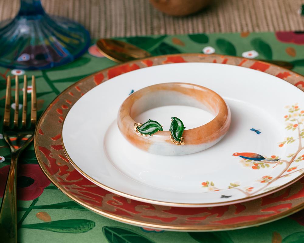 Jade Leaf Stud Earrings with Bangle | Untreated Jadeite Jewelry | TRACE Jade