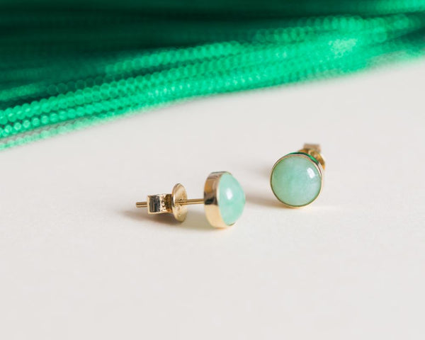 Green Jade Earrings | Round Carved Jade Earrings by TRACE