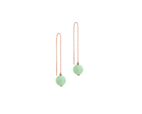 Threader Earrings with Jade Bead | 10 karat rose gold dangling earrings