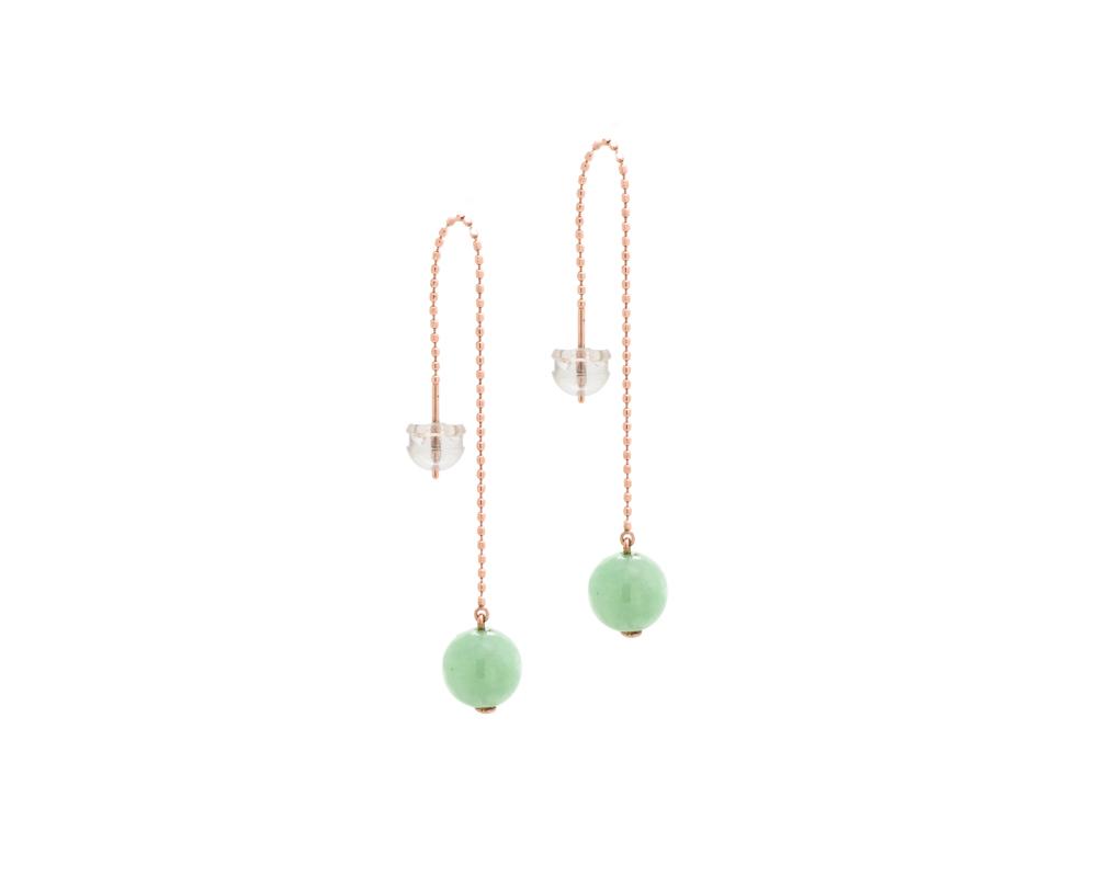 Jade Bead Threader Earrings in Rose Gold and Clear Earring Backing