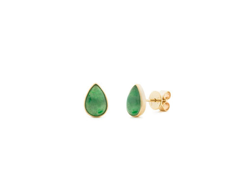 Tear Drop Dark Green Jade Stud Earrings