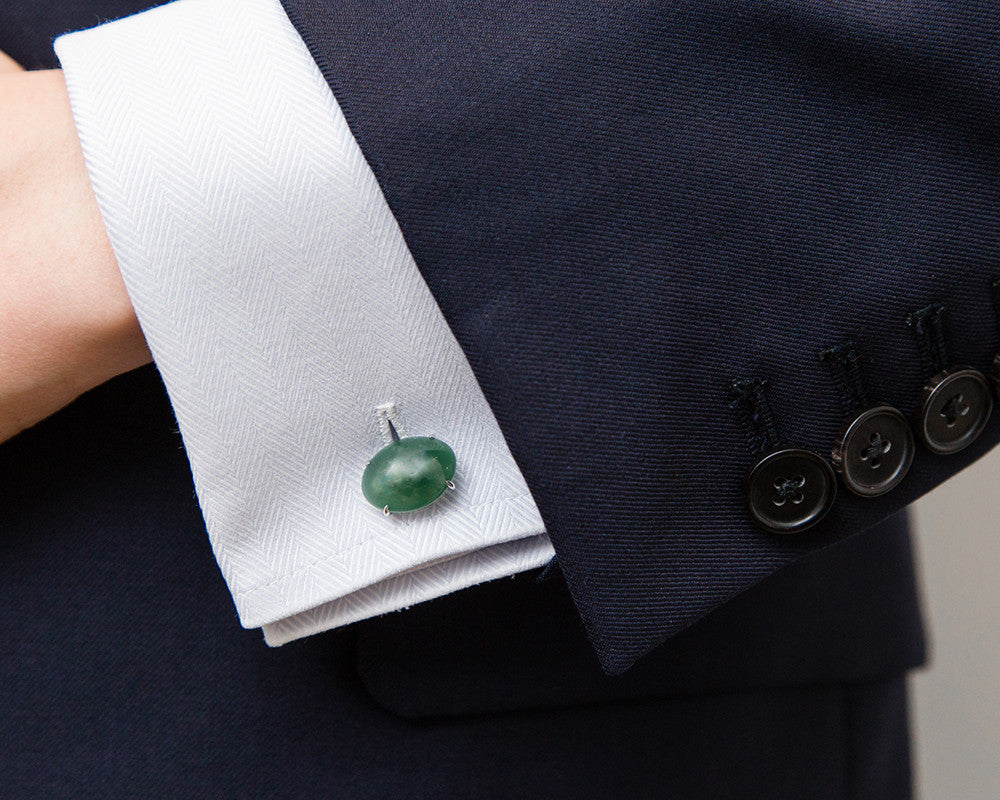 Men's Jade Cufflinks in White Gold | TRACE Jade Jewelry