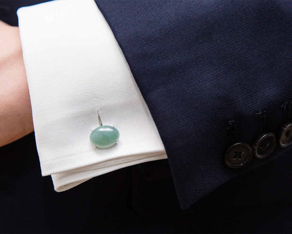 Men's Jade Cufflinks in White Gold | TRACE Jade Jewelry