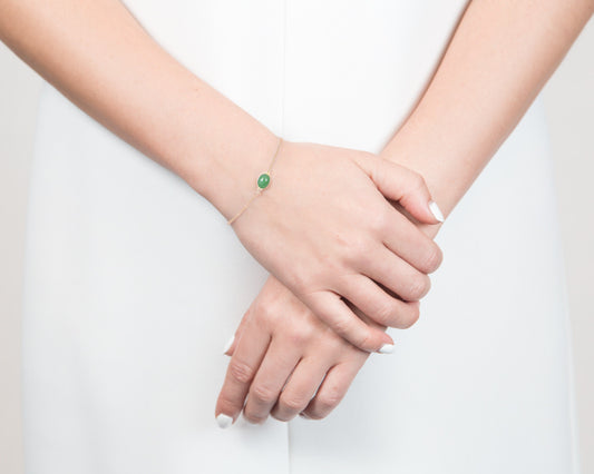 Green Jade Cabochon Bracelet in Yellow Gold | Modern Jade Designs by TRACE