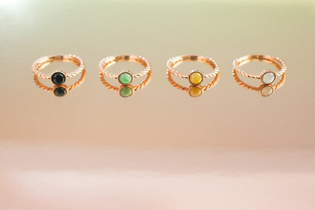 Colorful jade rings in rose gold • TRACE modern jade jewelry