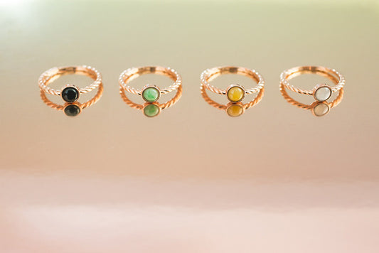 Colorful jade rings in rose gold • TRACE modern jade jewelry