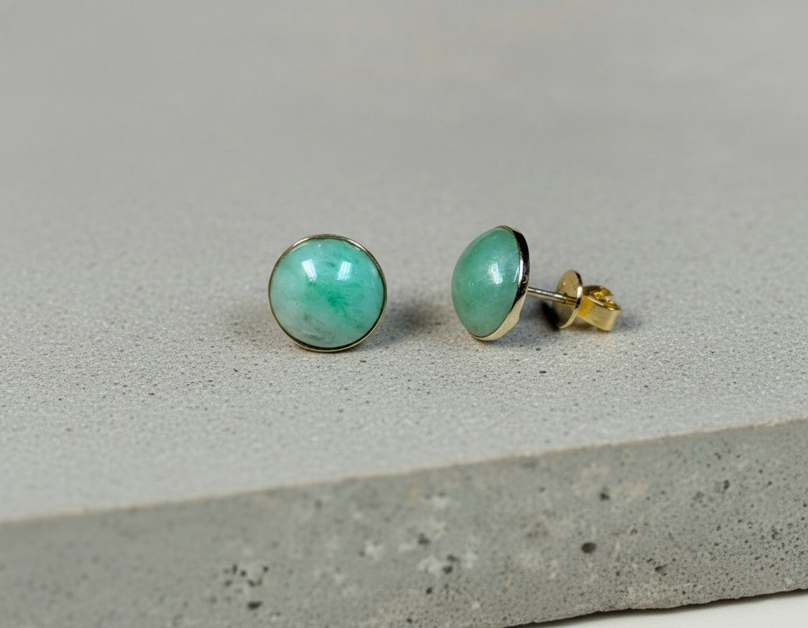 14k gold green jade stud earrings | TRACE Jade