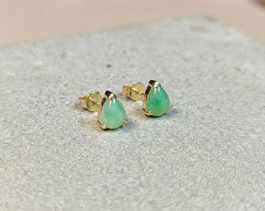 Green jade stud earrings in Pear shape cut