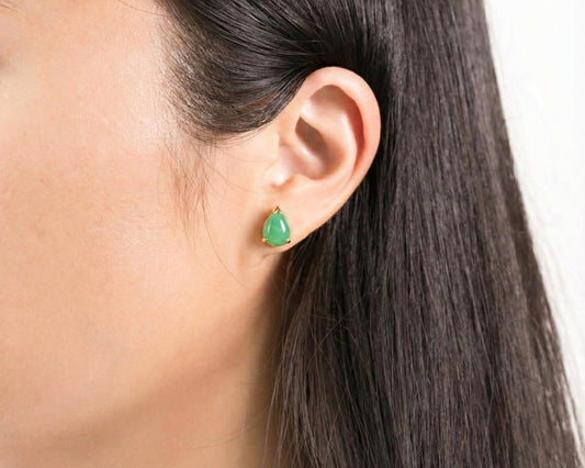 Pear shaped green jade stud earrings | TRACE modern jade jewelry