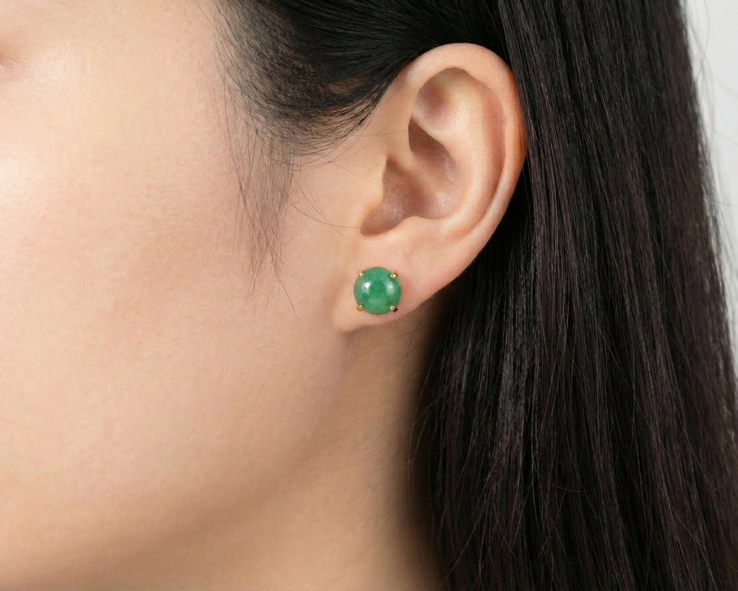 Green jade stud earrings | Round jade in claw setting | TRACE Jade