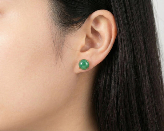 Green jade stud earrings | Round jade in claw setting | TRACE Jade