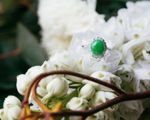 Daisy Flower Jade Ring Design | Cabochon Natural Jadeite