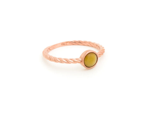 Yellow jade stacking rings - 10k rose gold - designed by TRACE modern jade jewelry