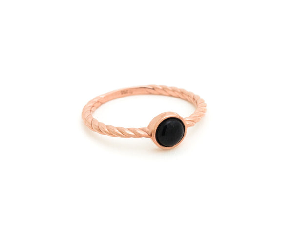 Black jade ring - Twisted rope ring in rose gold - modern jade jewelry by TRACE