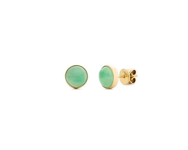 Jade Stud Earrings | Round Green Jade Gold Earrings | TRACE