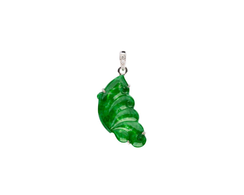 Carved Jade Butterfly Pendant Set with Diamonds | Grade A Jadeite Pendant | Jade jewelry by TRACE