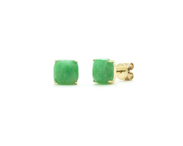 Green Jade Stud Earrings in Yellow Gold | Modern Jade Designs by TRACE
