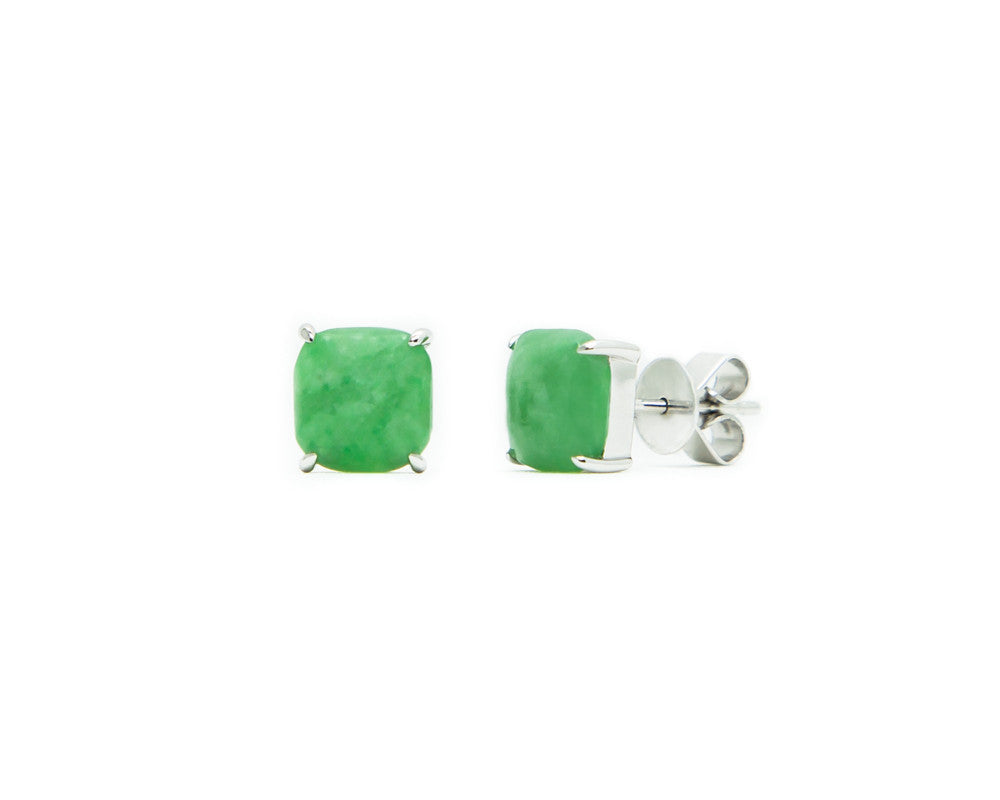 Green Jade Stud Earrings in White Gold | Modern Jade Designs by TRACE