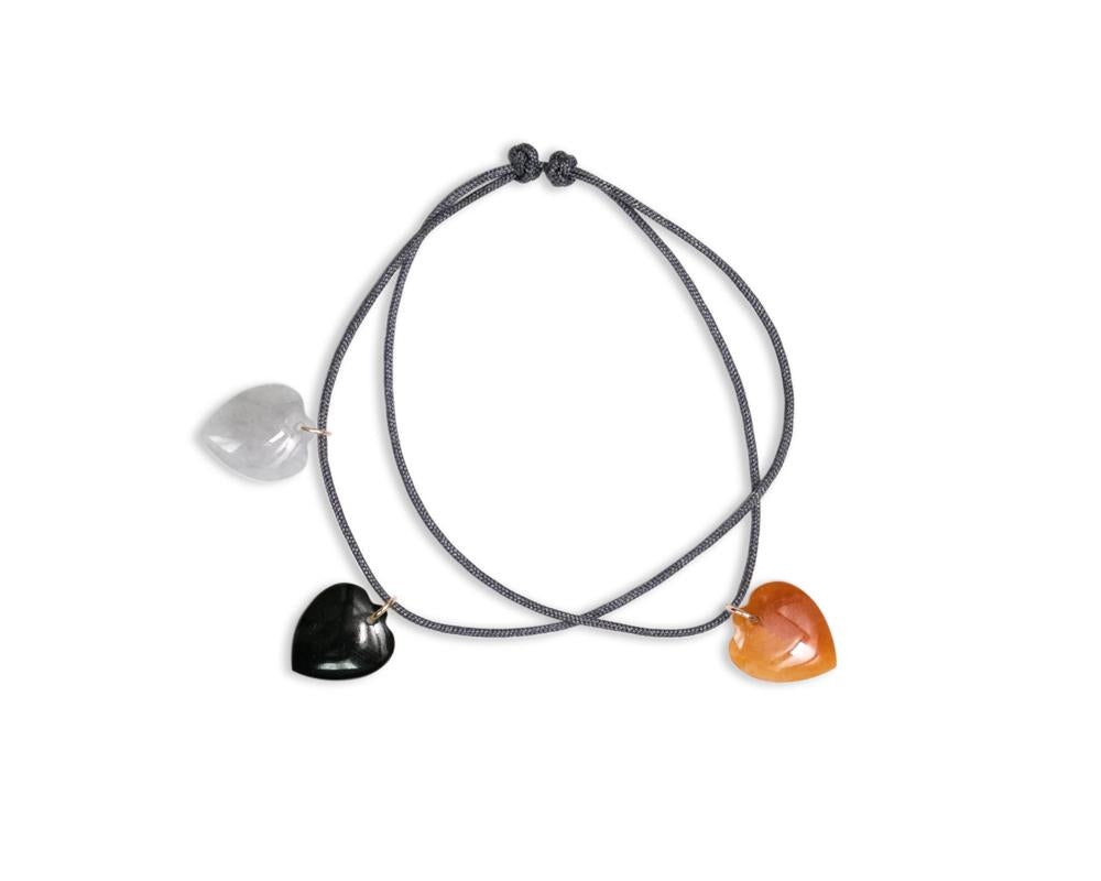 Jade Heart Charm Bracelet | Red, black, lavender jade