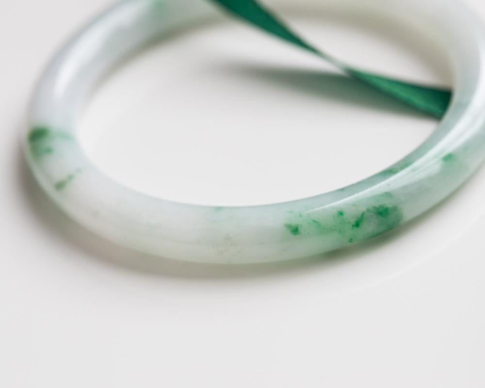 Natural Grade A Jadeite Bangle | Green dots over white jade | tracejade.com