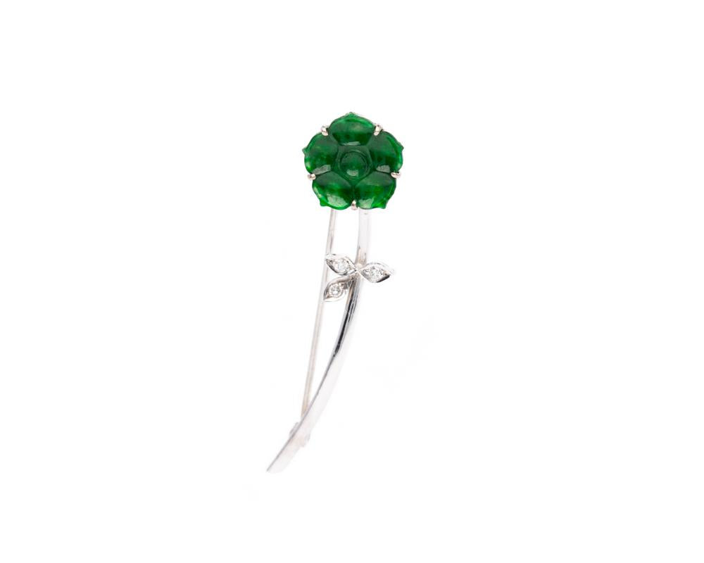 Carved Jade Flower Pin with Diamonds | Natural Jadeite Jewelry – TRACE