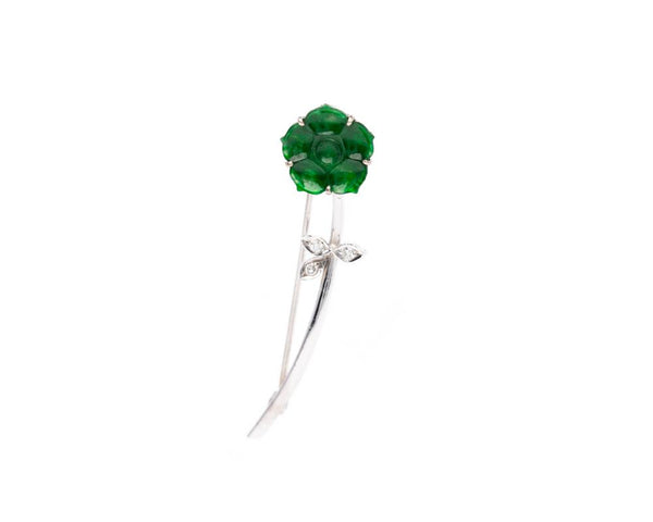 18k Carved Jade Flower Pin with Diamonds | Natural jadeite jewelry by TRACE