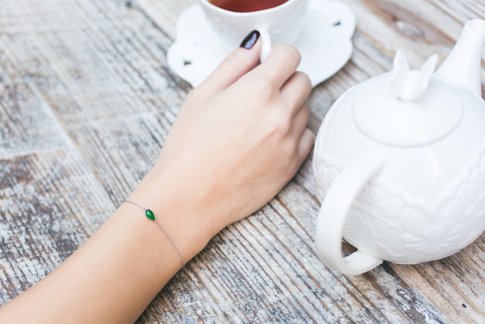 Green charm bracelet with jade and 14k white gold | TRACE jade