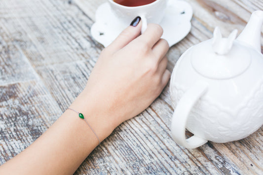 Green charm bracelet with jade and 14k white gold | TRACE jade