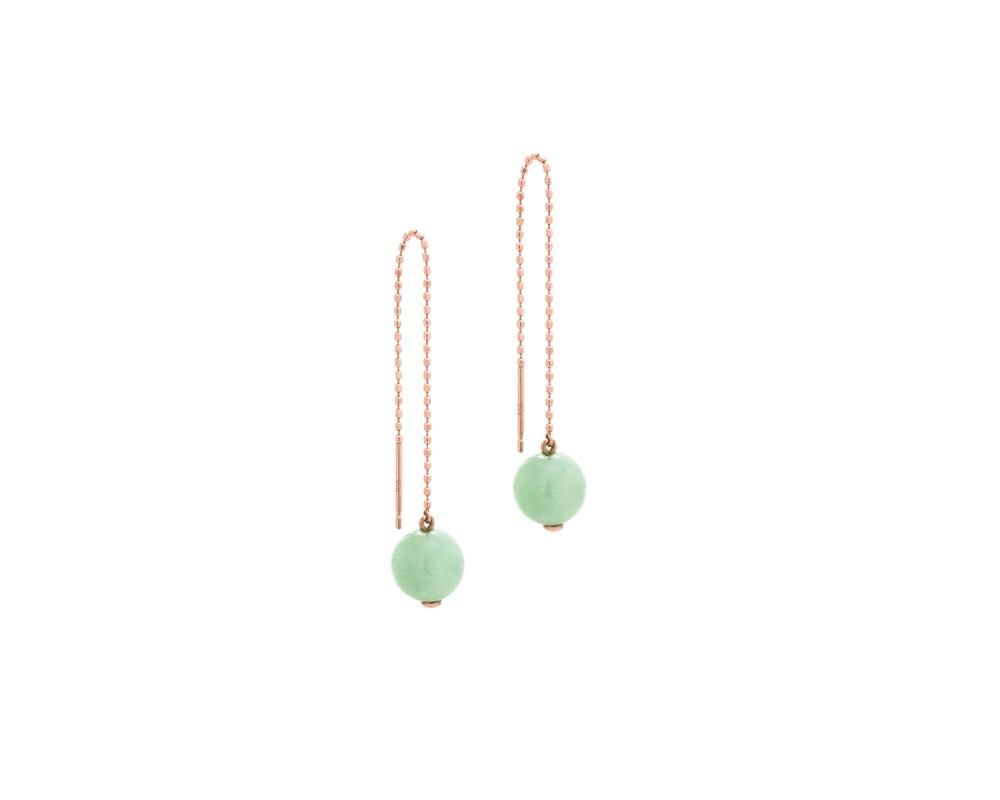 Threader Earrings with Jade Bead | 10 karat rose gold dangling earrings