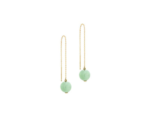 Threader Earrings with Jade Bead | 10 karat yellow gold dangling earrings