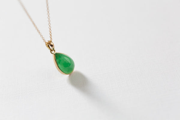 Minimal jade jewelry | Pear shape natural jade stone | TRACE jade jewelry