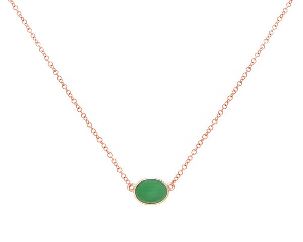 Rose Gold Green Jade Pendant Necklace | Oval Cut