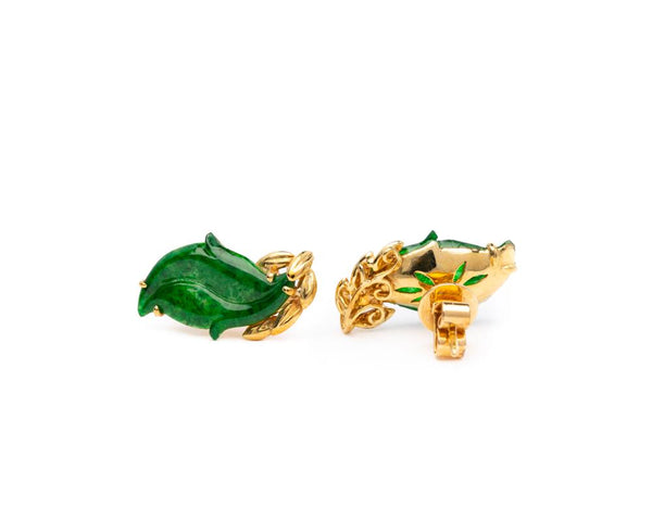 Jade Leaf Stud Earrings in 18k yellow gold | Nature Collection by TRACE