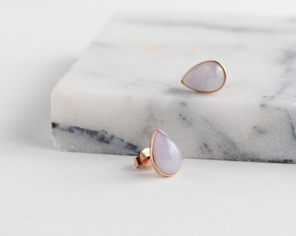 Lavender pear shaped jadeite stud earrings | Solid jade earrings at TRACE
