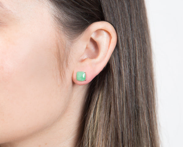 Green Jade Stud Earrings in White Gold | Modern Jade Designs by TRACE