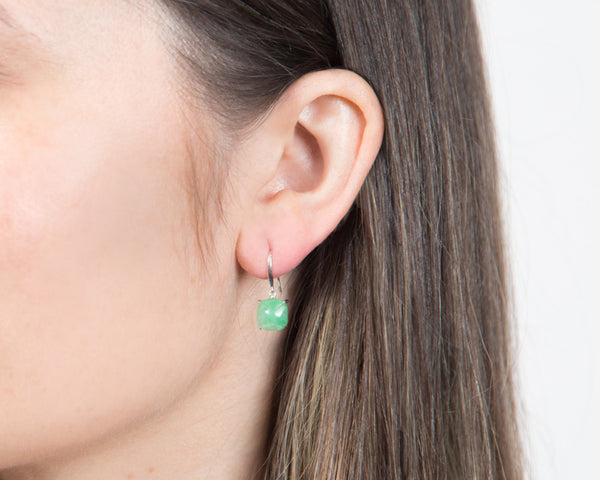 Green Jade Dangle Earrings in White Gold | Modern Jade Designs by TRACE
