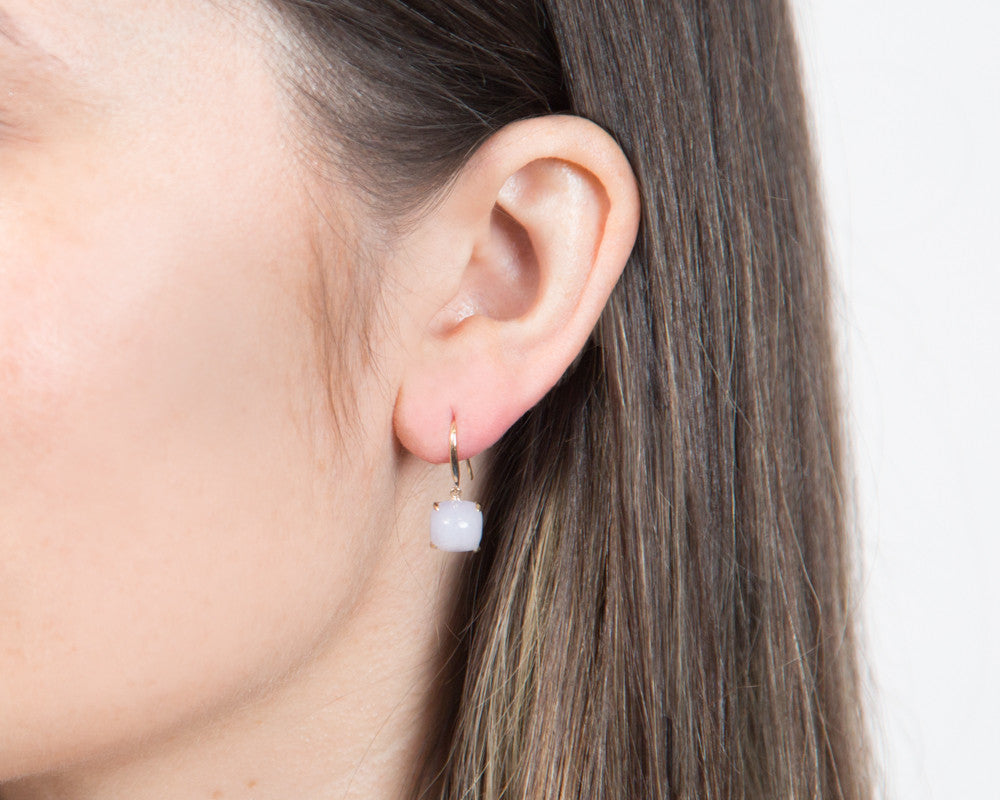 Light Purple Jade Dangle Earrings in Yellow Gold | Modern Jade Designs by TRACE