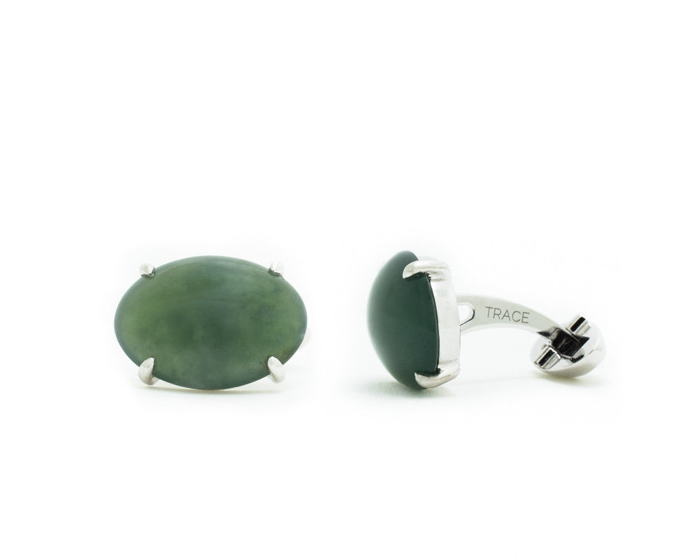 Oval Jade Cufflinks in White Gold | Modern Jade Designs by TRACE