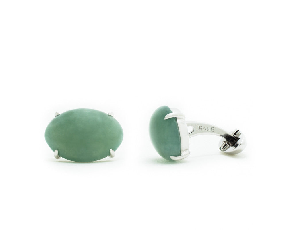 Oval Jade Cufflinks in White Gold | Modern Jade Designs by TRACE