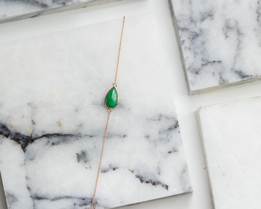 Pear Shaped Jade Bracelet | Rose Gold Chain Bracelets