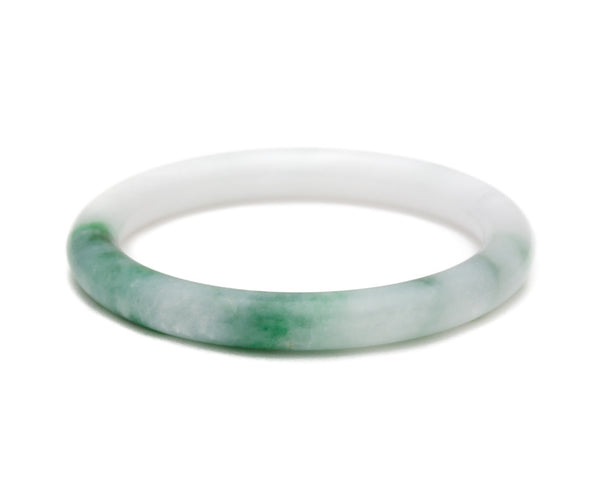 Genuine jade bangle for women | White jade with dark green watercolor bangle | TRACE jade