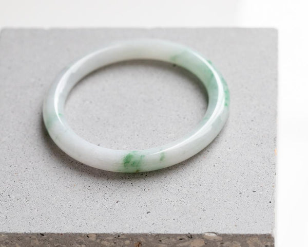 Burmese jade bangles for sale | Green and white solid jade | Jade jewelry by TRACE