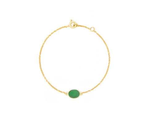 Green Jade Cabochon Bracelet in Yellow Gold | Modern Jade Designs by TRACE