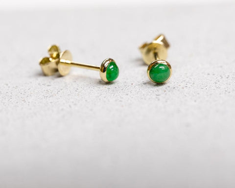 Yellow Gold Translucent Green Jade Studs | Grade A Jadeite Earrings | Jade jewelry by TRACE