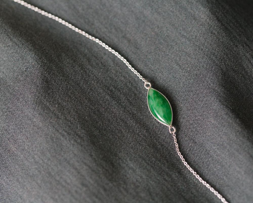 Modern Jade Bracelets | Marquise Green Jade White Gold Bracelet | TRACE