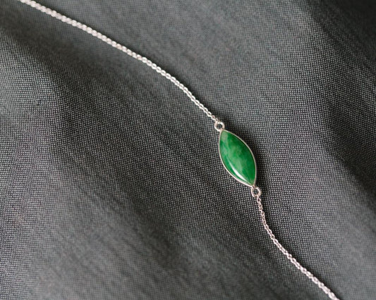 Modern Jade Bracelets | Marquise Green Jade White Gold Bracelet | TRACE